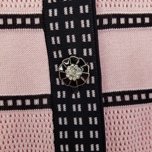 Misook Cardigan Women's L Ribbed Mesh Long Sleeve Button Front Pink Black Stripe - Picture 3 of 12